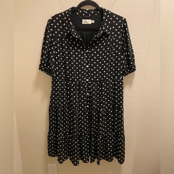 Eliza J Polka Dot Tiered Short Sleeve Mini Dress Size 14 - Picture 1 of 12